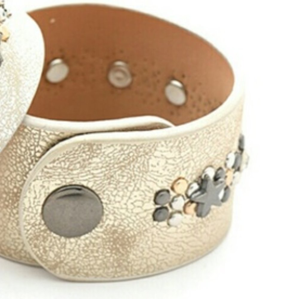 Star Cuff Bracelet Leather Champagne Artisan - Picture 4 of 6